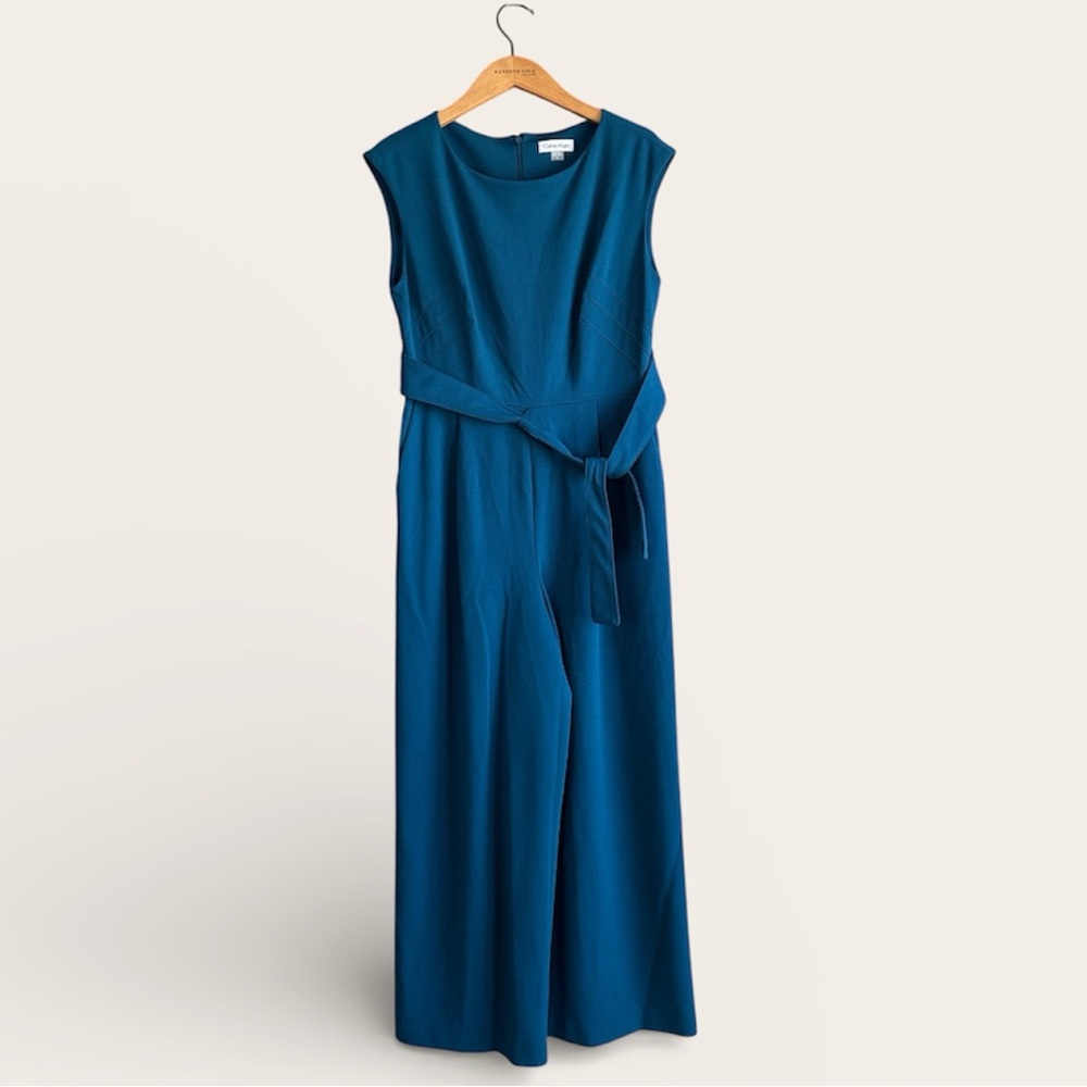Calvin Klein Green Belted Side Pocket Women's Wide Leg Jumpsuit Size 8 - Picture 1 of 9